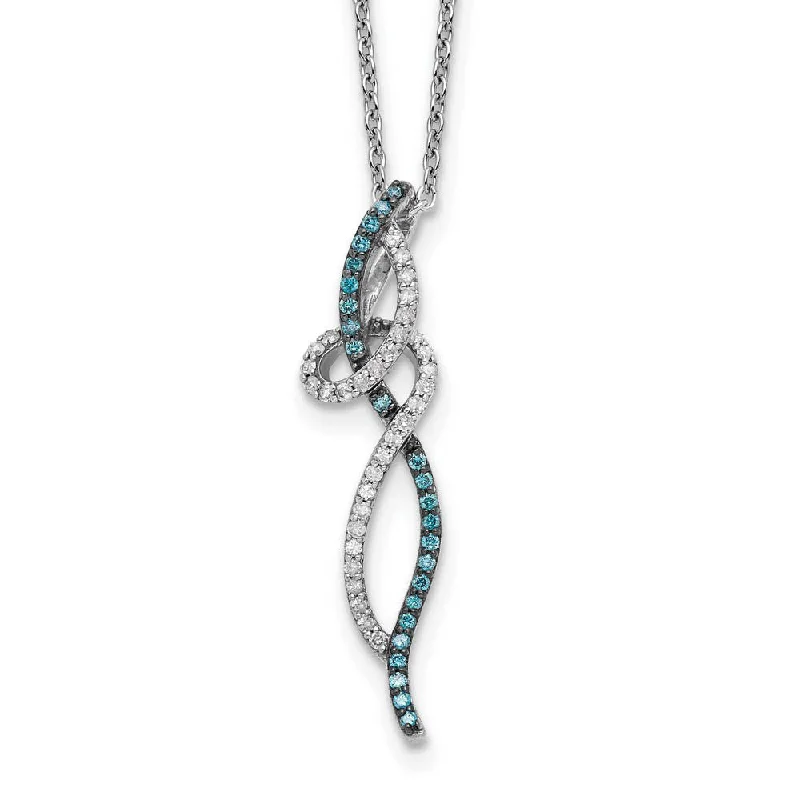 Ladies necklaces with feather pendants -1/3 Ctw Blue & White Diamond Swirl Bar Necklace in Sterling Silver