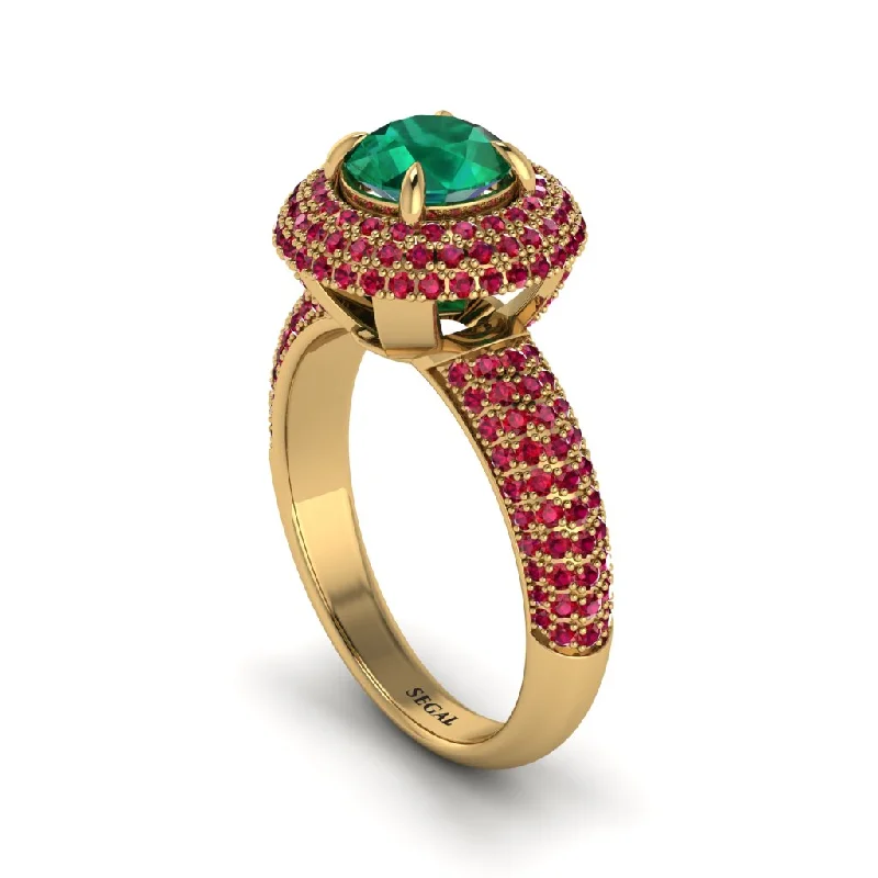 engagement-bridal-two-tone-rings-Emerald Golden Majesty Pave Halo Engagement Ring - Myra No. 49