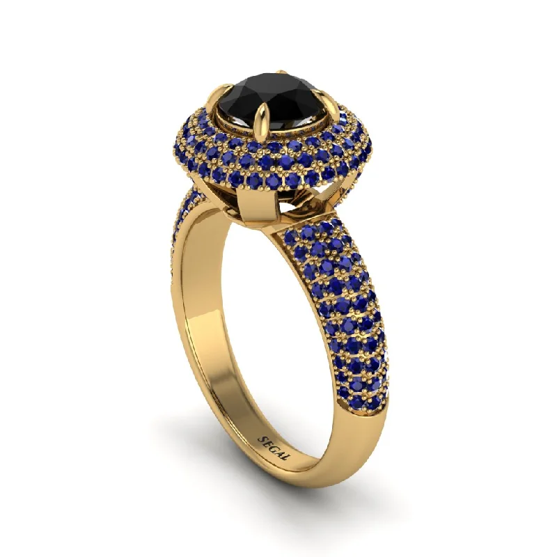 engagement-gold-flush-set-rings-Black Diamond Golden Majesty Pave Halo Engagement Ring - Myra No. 67