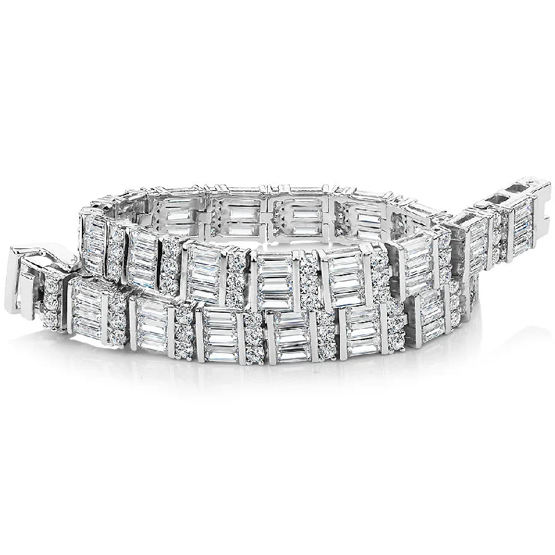 Ladies bracelets stylish charm -Baguette and Round Brilliant tennis bracelet with 11.73 carats* of diamond simulants in sterling silver