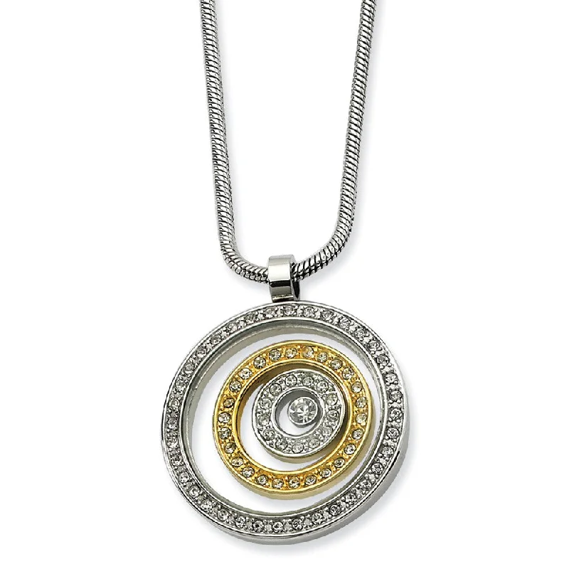 Ladies necklaces modern elegance -Stainless Steel Floating Circle Necklace with Cubic Zirconia and Gold