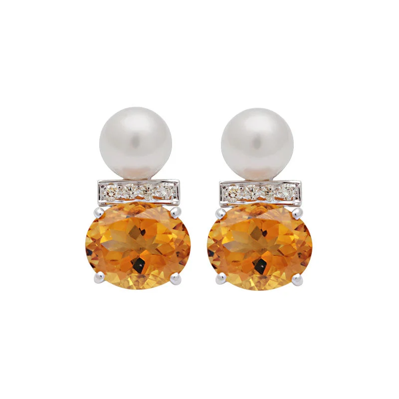 ladies-fashion-diamond-earrings-Earrings-Citrine, South Sea Pearl and Diamond