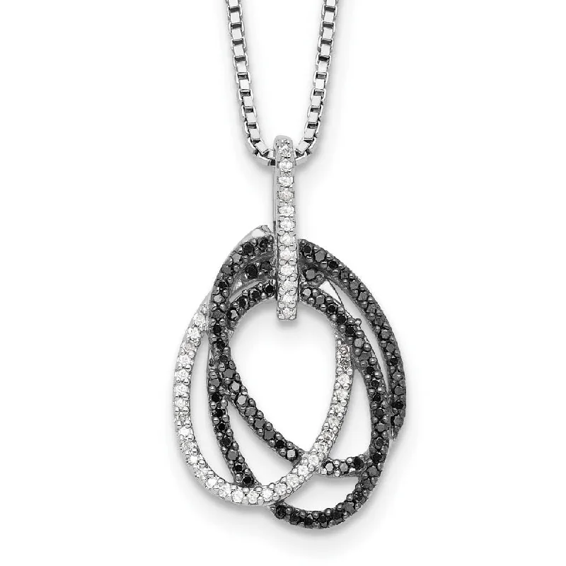 Ladies necklaces for lazy charm -Black & White Diamond Triple Oval Necklace in Sterling Silver