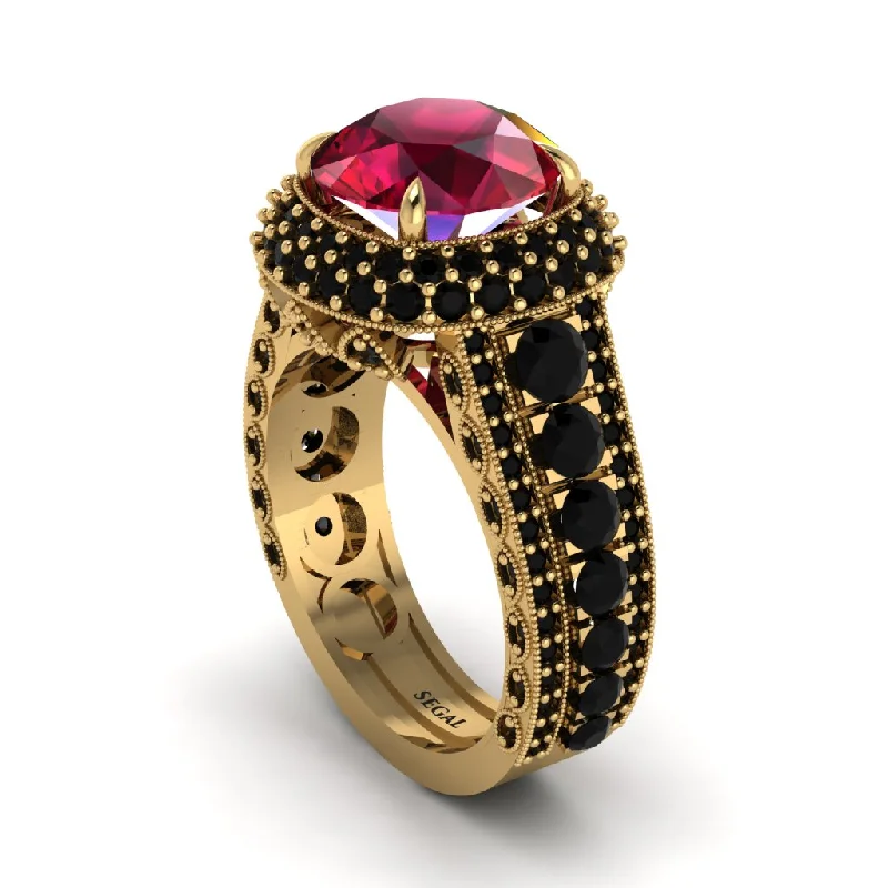 engagement-cushion-cut-gold-rings-Ruby Radiant Majesty Pave Engagement Ring - Cataleya No. 40