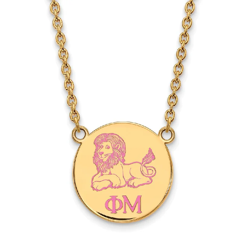 Ladies necklaces with feather pendants -14K Plated Silver Phi Mu Small Enamel Necklace