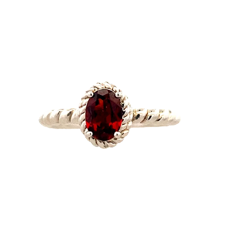 ladies-birthstone-cluster-rings-Garnet Halo Rope Ring  in Silver