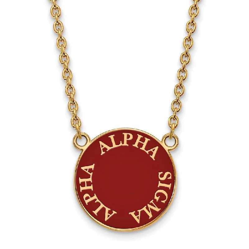 Ladies necklaces for digital charm -14K Plated Silver Alpha Sigma Alpha Large Round Enamel Necklace