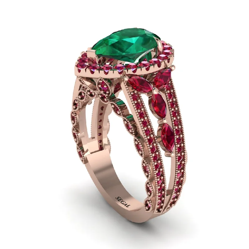 engagement-modern-platinum-rings-Emerald Imperial Blossom Engagement Ring - April No. 50