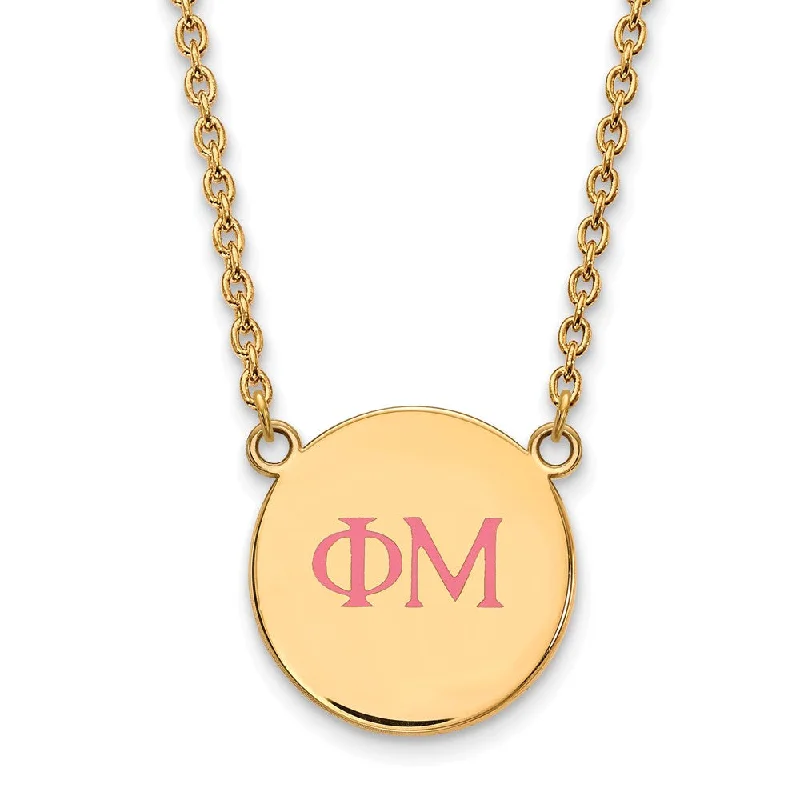 Ladies necklaces with lilac sugilite -14K Plated Silver Phi Mu Large Pink Enamel Greek Letters Necklace