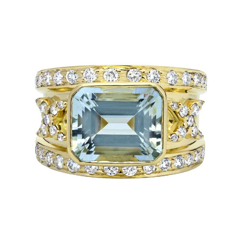 ladies-minimalist-bypass-rings-Ring - Aquamarine And Diamond