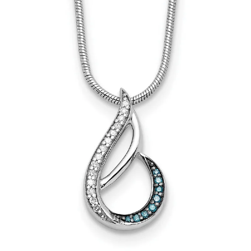 Ladies necklaces for film vibes -Blue & White Diamond Tear Slide Necklace in Sterling Silver