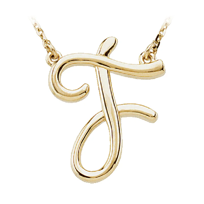 Ladies necklaces with tune pendants -14k Yellow Gold, Olivia Collection, Medium Script Initial F Necklace