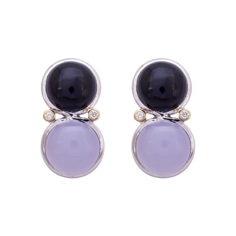 ladies-diamond-pearl-earrings-Repair - Earrings - Onyx, Chalcedony and Diamond (27BM)