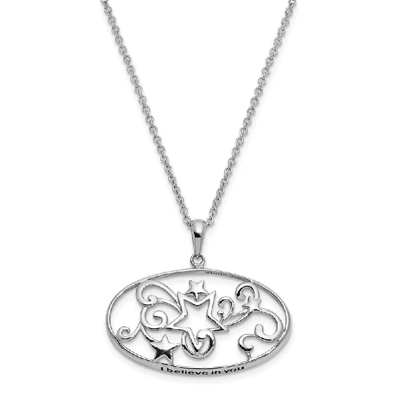 Ladies necklaces weathered elegance -Rhodium Plated Sterling Silver I Believe in You Star Necklace, 18 Inch