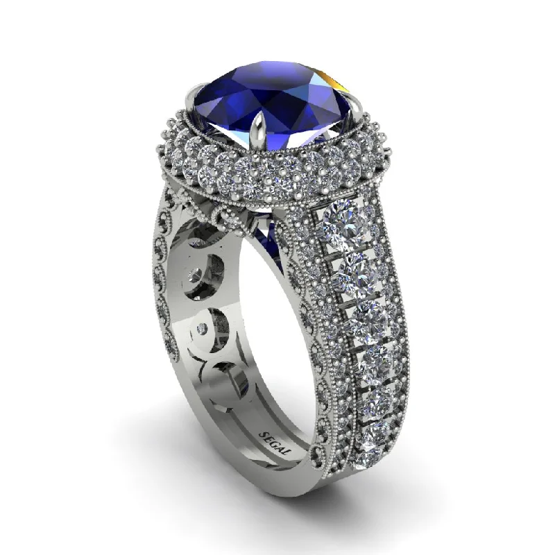 engagement-handmade-white-gold-rings-Sapphire Radiant Majesty Pave Engagement Ring - Cataleya No. 15