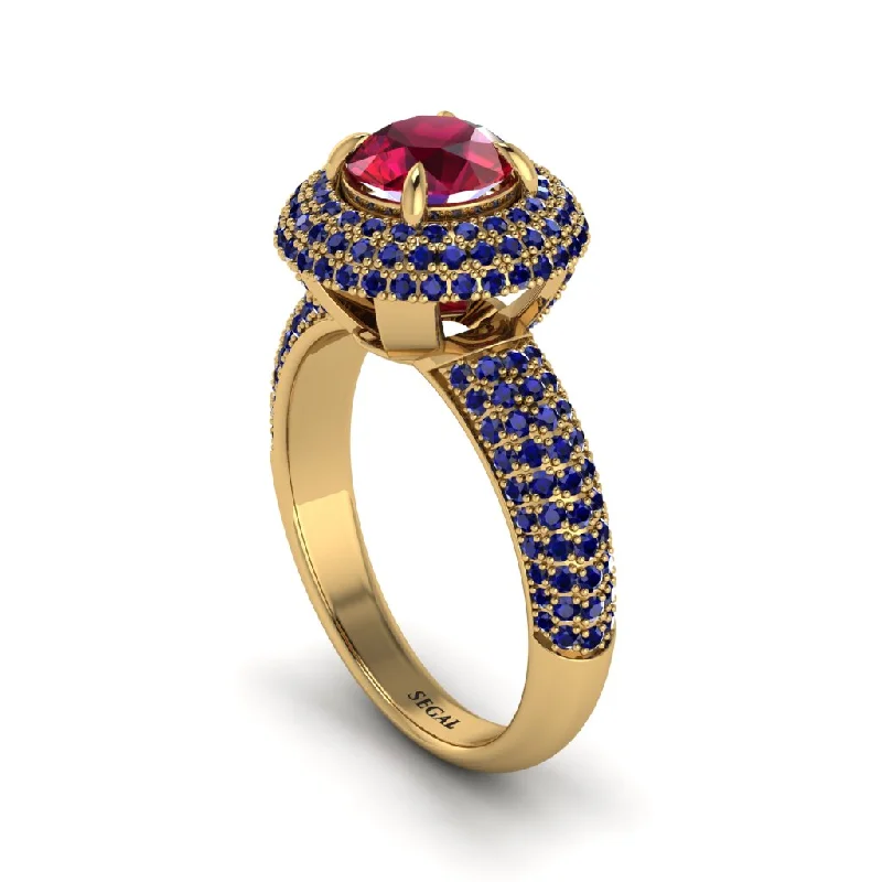 engagement-heart-tension-set-rings-Ruby Golden Majesty Pave Halo Engagement Ring - Myra No. 70