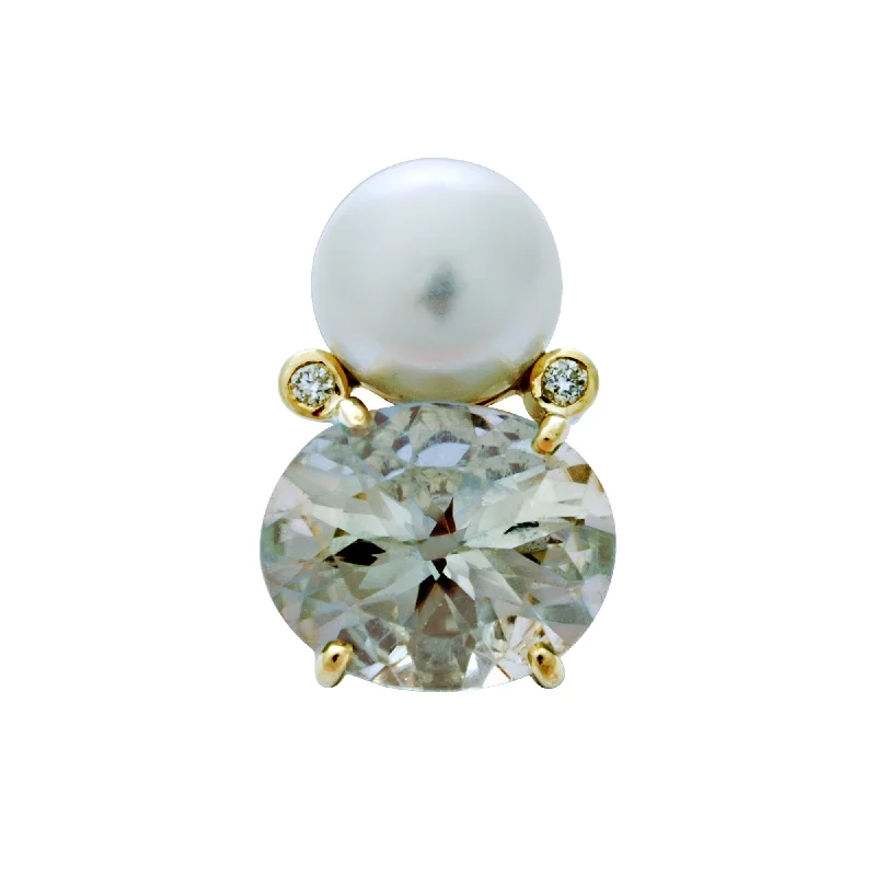 ladies-crystal-rose-gold-earrings-Earrings - South Sea Pearl, Green Quartz And Diamond