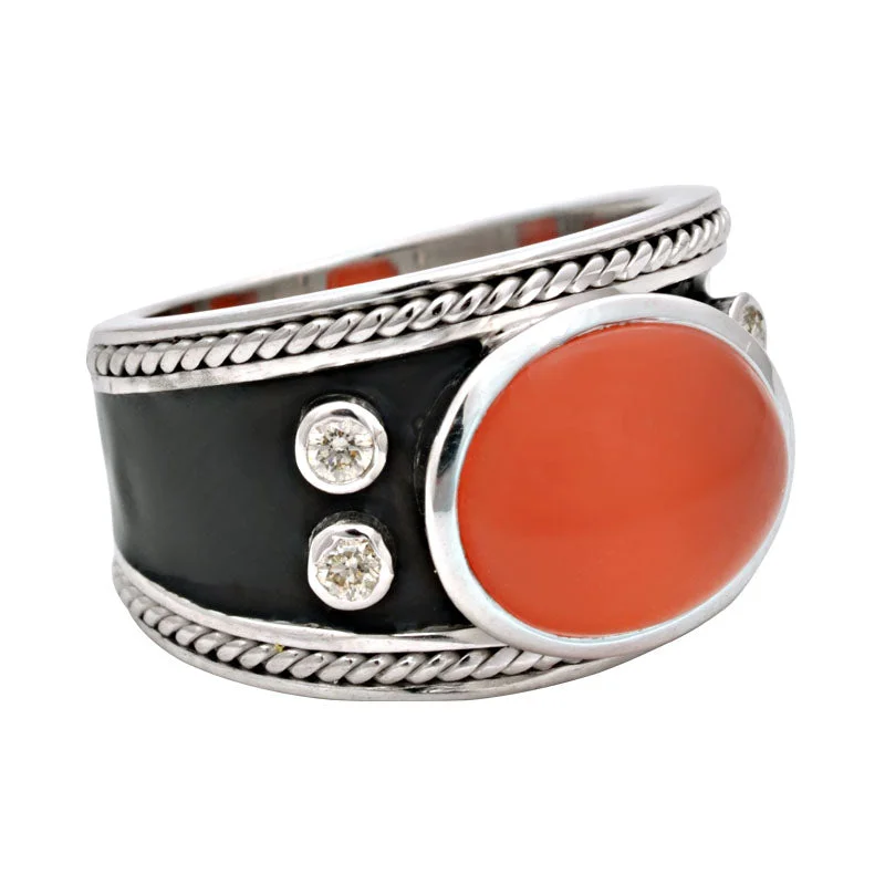 ladies-cushion-cut-platinum-rings-Ring-Cornelian and Diamond (Enamel)