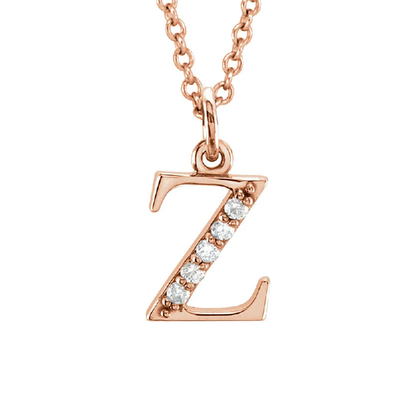 Ladies necklaces for hangout charm -The Abbey 14k Rose Gold Diamond Lower Case Initial 'z' Necklace 16 In