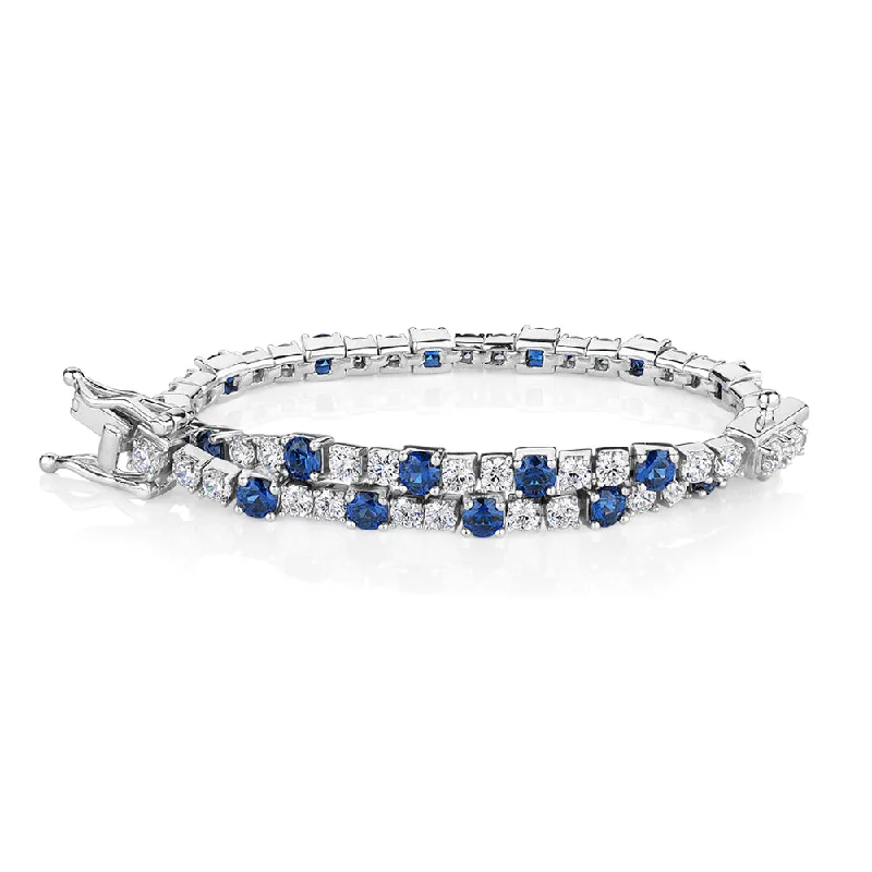 Ladies bracelets with twilight opal -Round Brilliant tennis bracelet with sapphire simulants and 3.28 carats* of diamond simulants in sterling silver