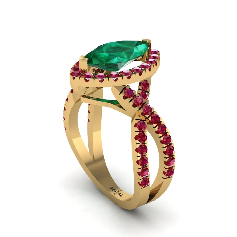 engagement-elegant-tension-set-rings-Emerald Marquise Split Shank Engagement Ring - Carly No. 49