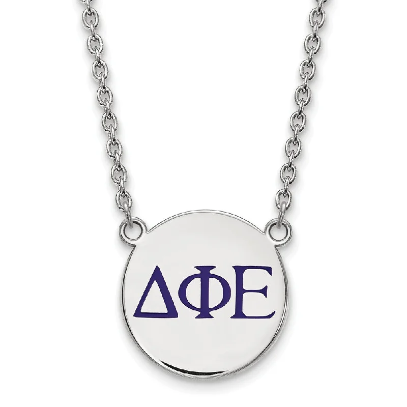 Ladies necklaces vibrant elegance -Sterling Silver Delta Phi Epsilon Large Blue Enamel Greek Necklace