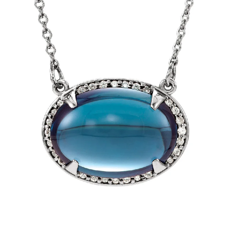 Ladies necklaces bowed elegance -Oval London Blue Topaz .08 Ctw Diamond 14k White Gold Necklace, 16 In