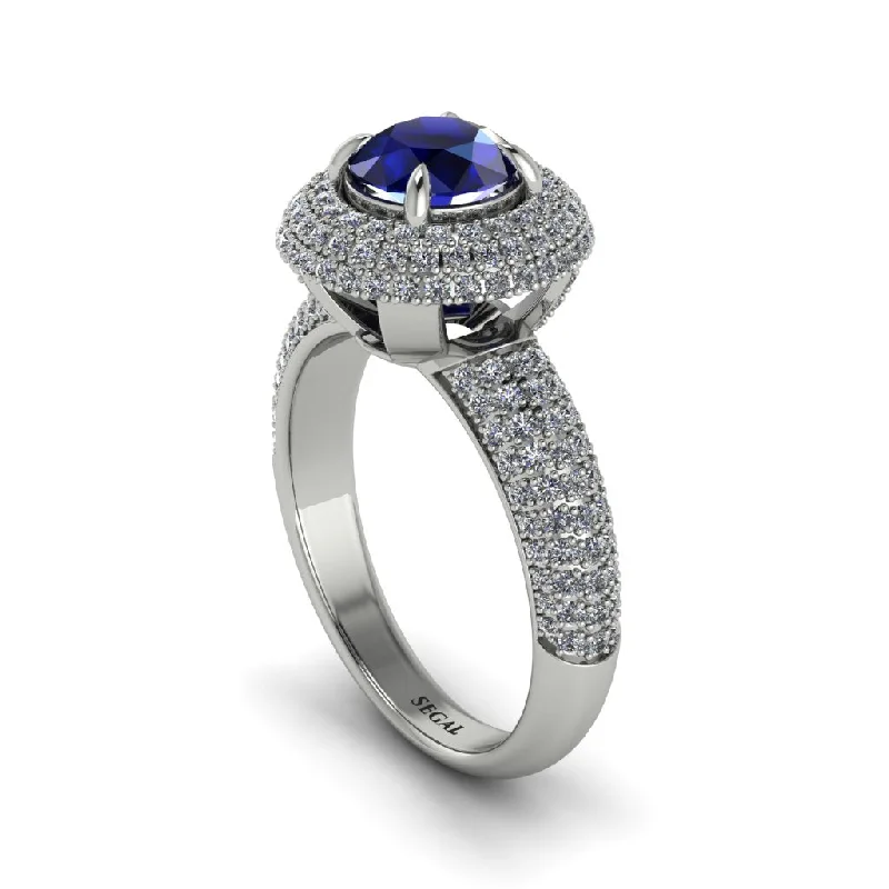 engagement-elegant-tension-set-rings-Sapphire Golden Majesty Pave Halo Engagement Ring - Myra No. 15