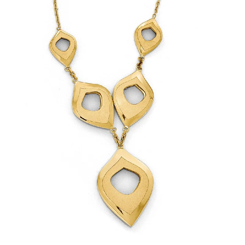 Ladies necklaces for stage vibes -14k Yellow Gold Polished and Brushed Y-Drop Necklace, 16-18 Inch