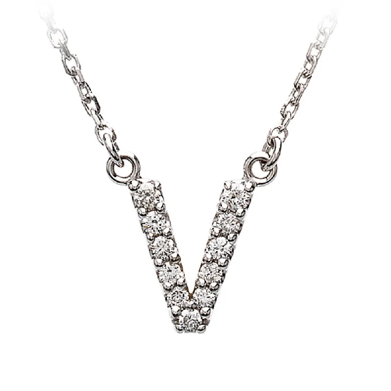 Ladies necklaces with coal jet -1/8 Cttw Diamond & 14k White Gold Block Initial Necklace, Letter V