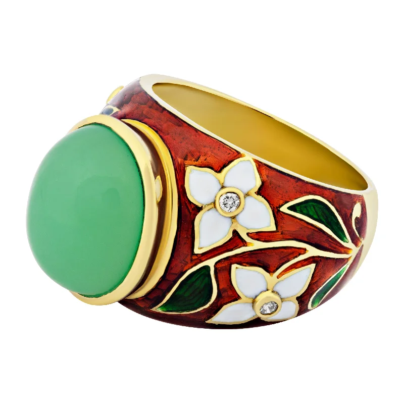 ladies-pearl-cathedral-rings-Ring- Chrysoprase And Diamond (Enamel)