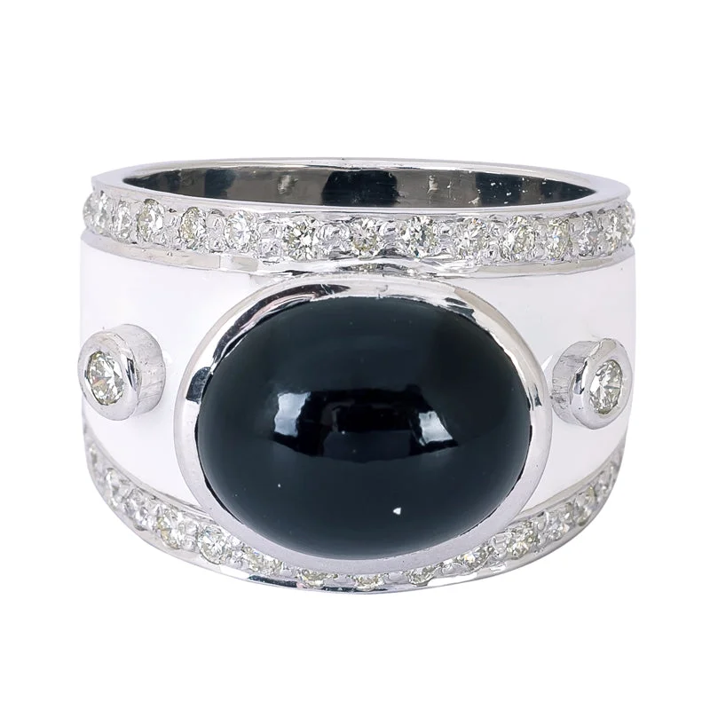 ladies-pearl-cathedral-rings-Ring- Black Onyx and Diamond (Enamel)