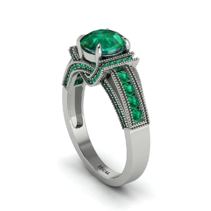 engagement-emerald-cut-white-gold-rings-Emerald Eternal Embrace Milgrain Engagement Ring - Fernanda No. 21