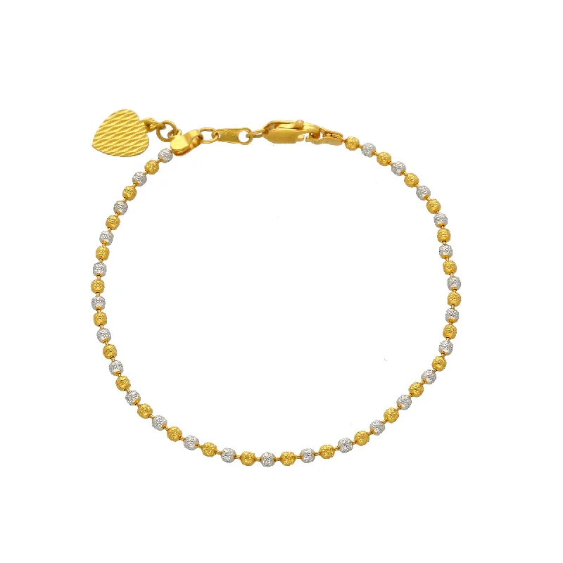 Ladies bracelets with lace sapphire -22K Multi Tone Gold Ball Bracelet W/ Heart Charm