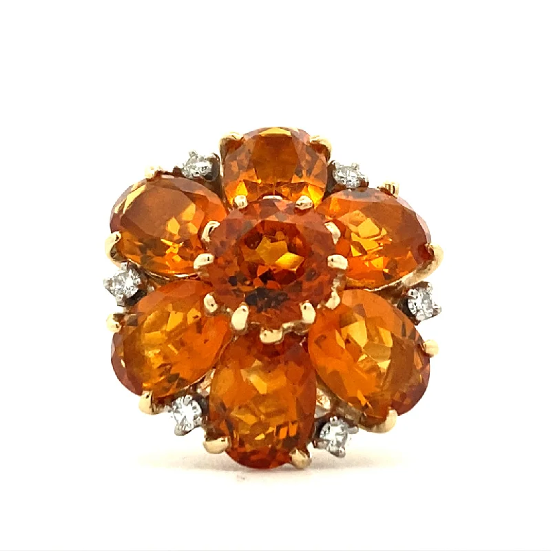 ladies-pearl-channel-set-rings-Estate  Citrine & Diamond Floral Cluster Style Ring in Yellowo Gold