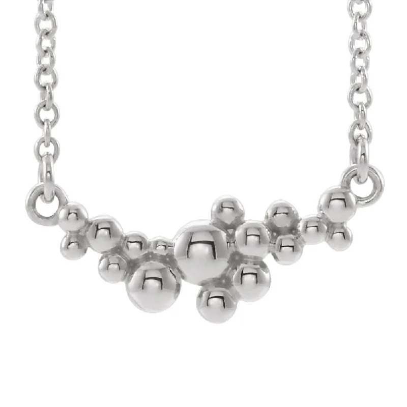 Ladies necklaces allergy-free metal -14k White Gold Scattered Beaded Bar Necklace, 16 or 18 Inch