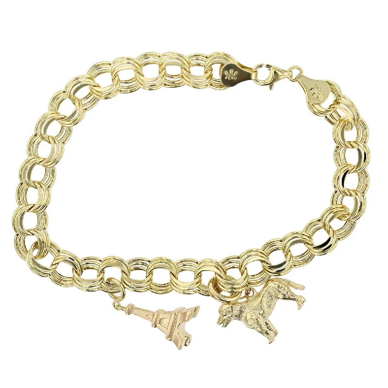 Ladies bracelets with antler charm -14K Bracelet with Eiffel Tower and Dog Charms