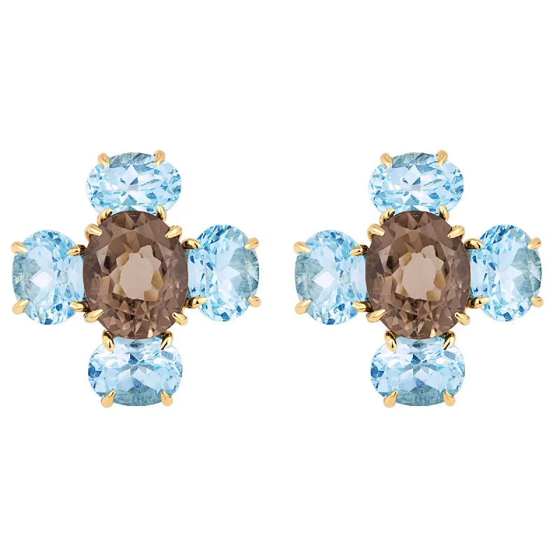 ladies-birthstone-bar-drop-earrings-Earrings - Smokey Quartz & Blue Topaz (1699Q)