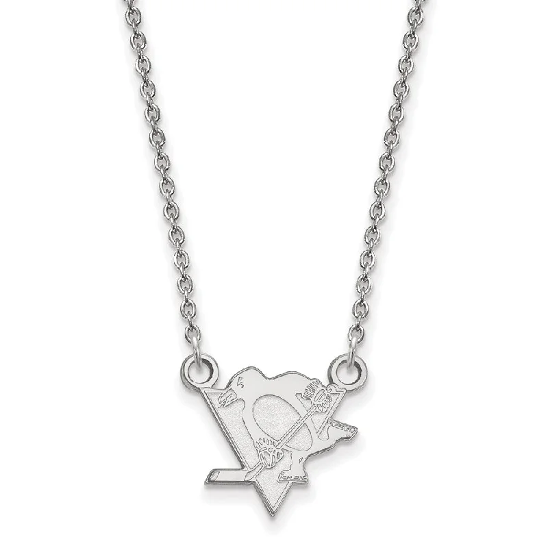 Ladies necklaces with gate pendants -10k White Gold NHL Pittsburgh Penguins Small Necklace, 18 Inch