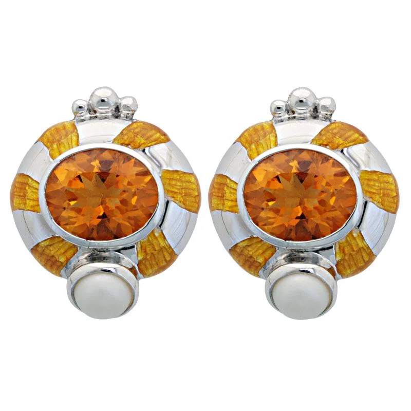 ladies-classic-teardrop-earrings-Earrings-Citrine and Pearl (Enamel)  (38CS)