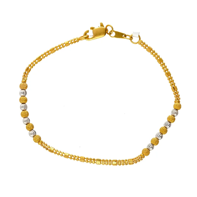 Ladies bracelets for cafe elegance -22K Yellow & White Gold Half Beaded Bracelet