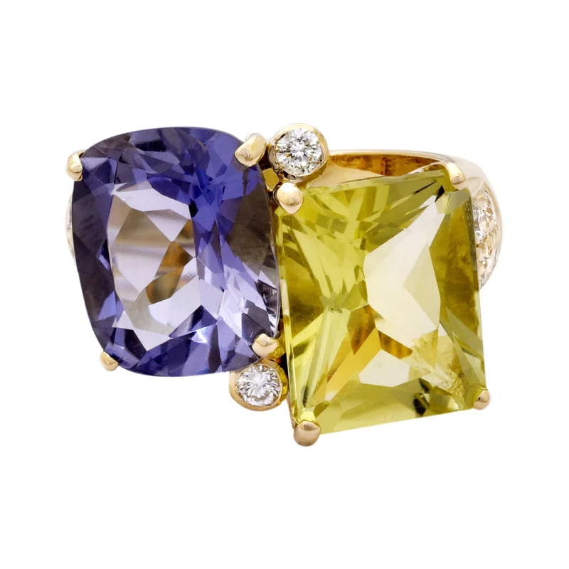 ladies-classic-platinum-rings-Ring- Lemon Quartz, Iolite and Diamond