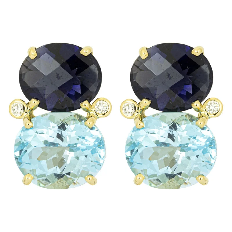 ladies-vintage-mini-hoop-earrings-Earrings - Iolite And Blue Topaz With Diamonds