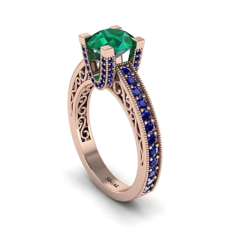 engagement-classic-platinum-rings-Emerald Scrollwork Vintage Filigree Engagement Ring - Abby No. 65