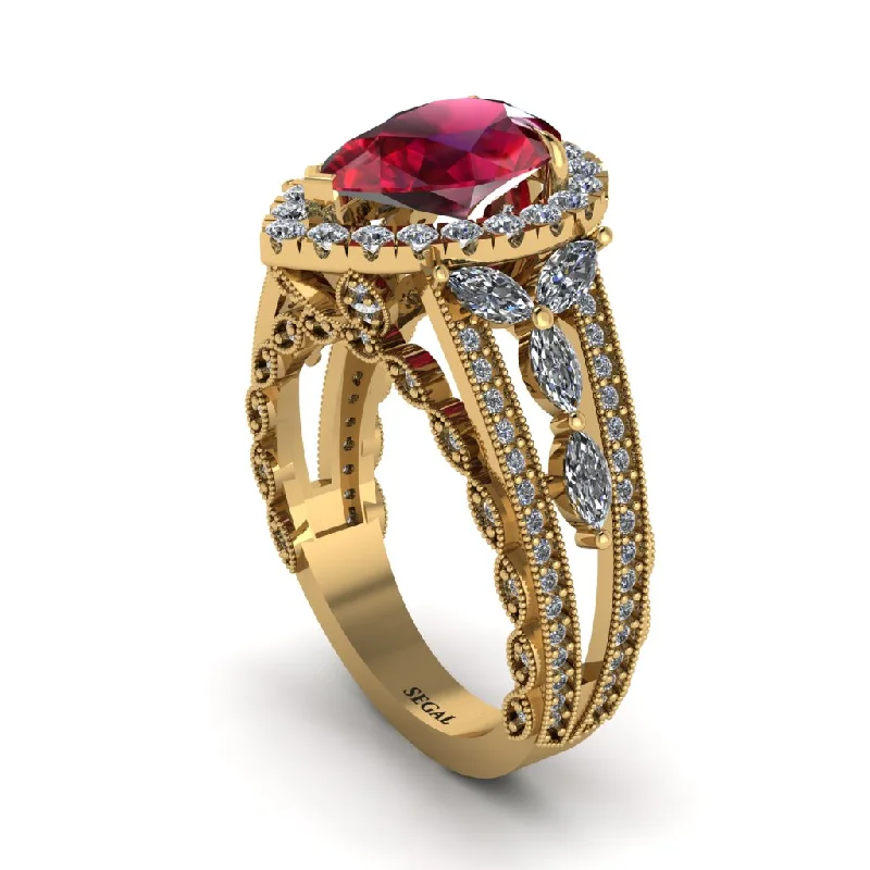 engagement-heart-vintage-inspired-rings-Ruby Imperial Blossom Engagement Ring - April No. 10