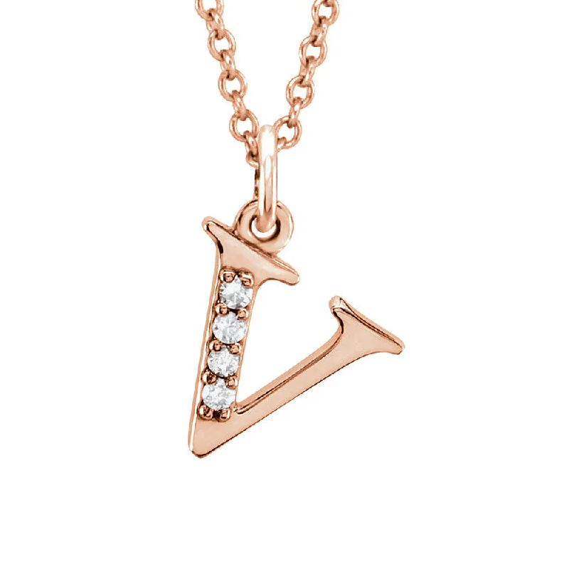 Ladies necklaces with coral sapphire -The Abbey 14k Rose Gold Diamond Lower Case Initial 'v' Necklace 16 In