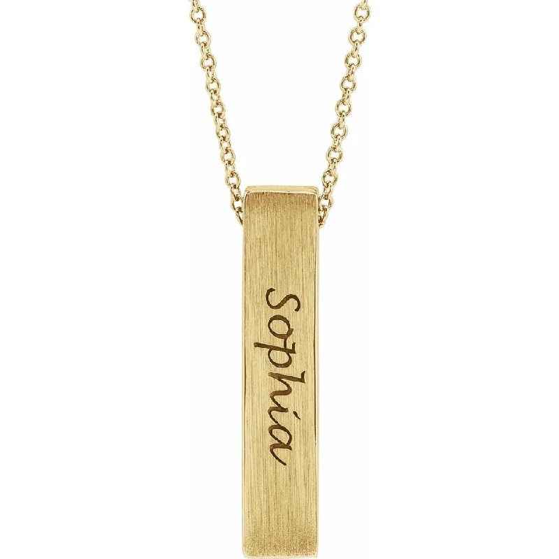 Ladies necklaces retro flair -14k Yellow Gold Brushed Vertical Bar Slide Necklace