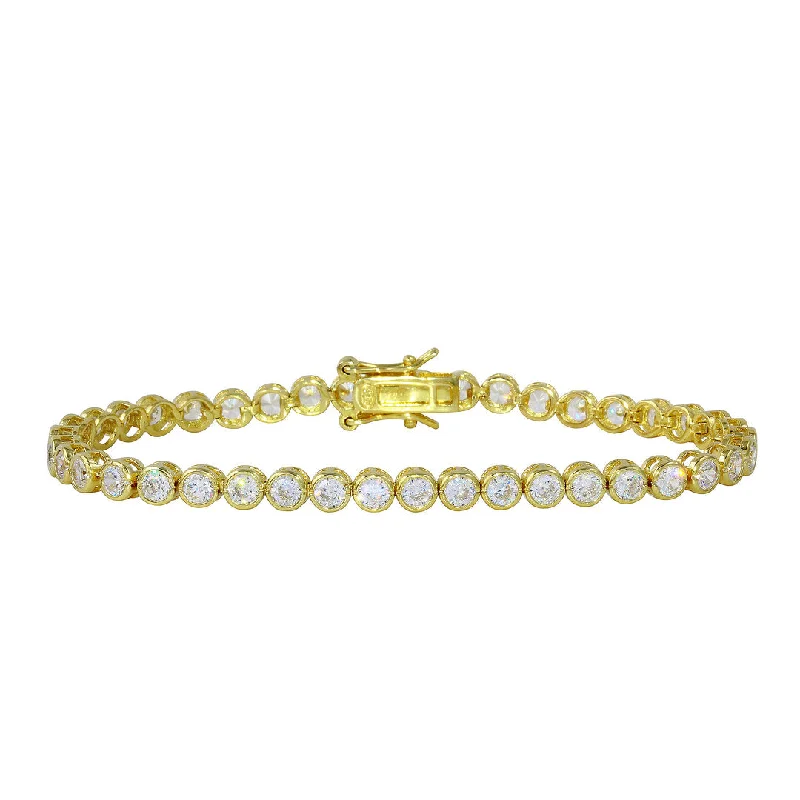 Ladies bracelets for young vibes -Cz Bezel Set Tennis bracelet