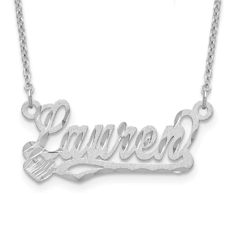 Ladies necklaces with celestial beads -Personalized Satin, Diamond-Cut Small Heart Name Necklace