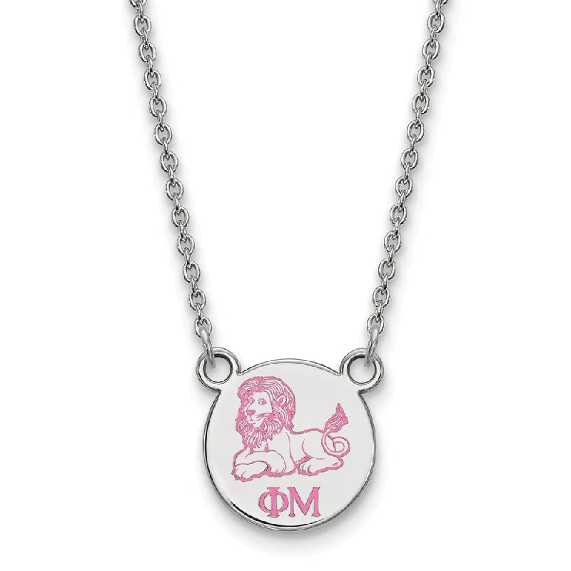 Ladies necklaces with rose opal -Sterling Silver Phi Mu XS (Tiny) Enamel Necklace